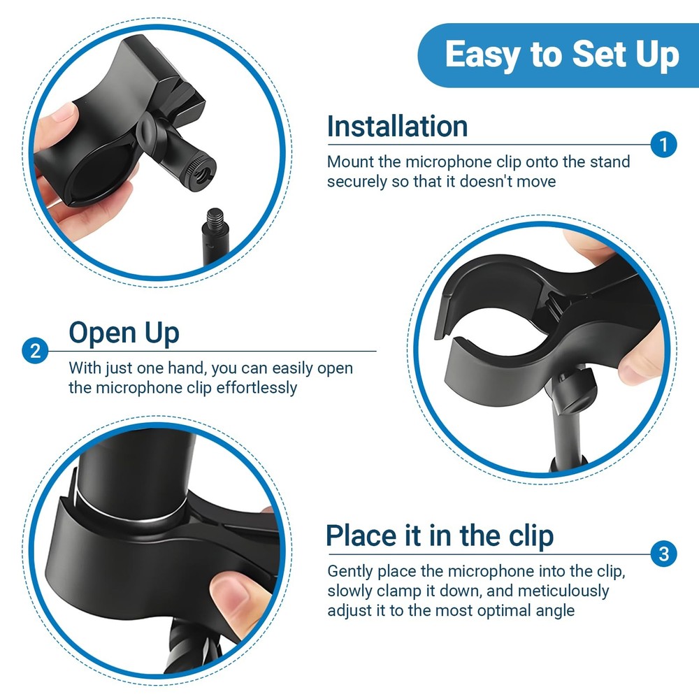 2 Pack Microphone Clips, Durable and Adjustable Mic Clip for Stand, Compatibl...