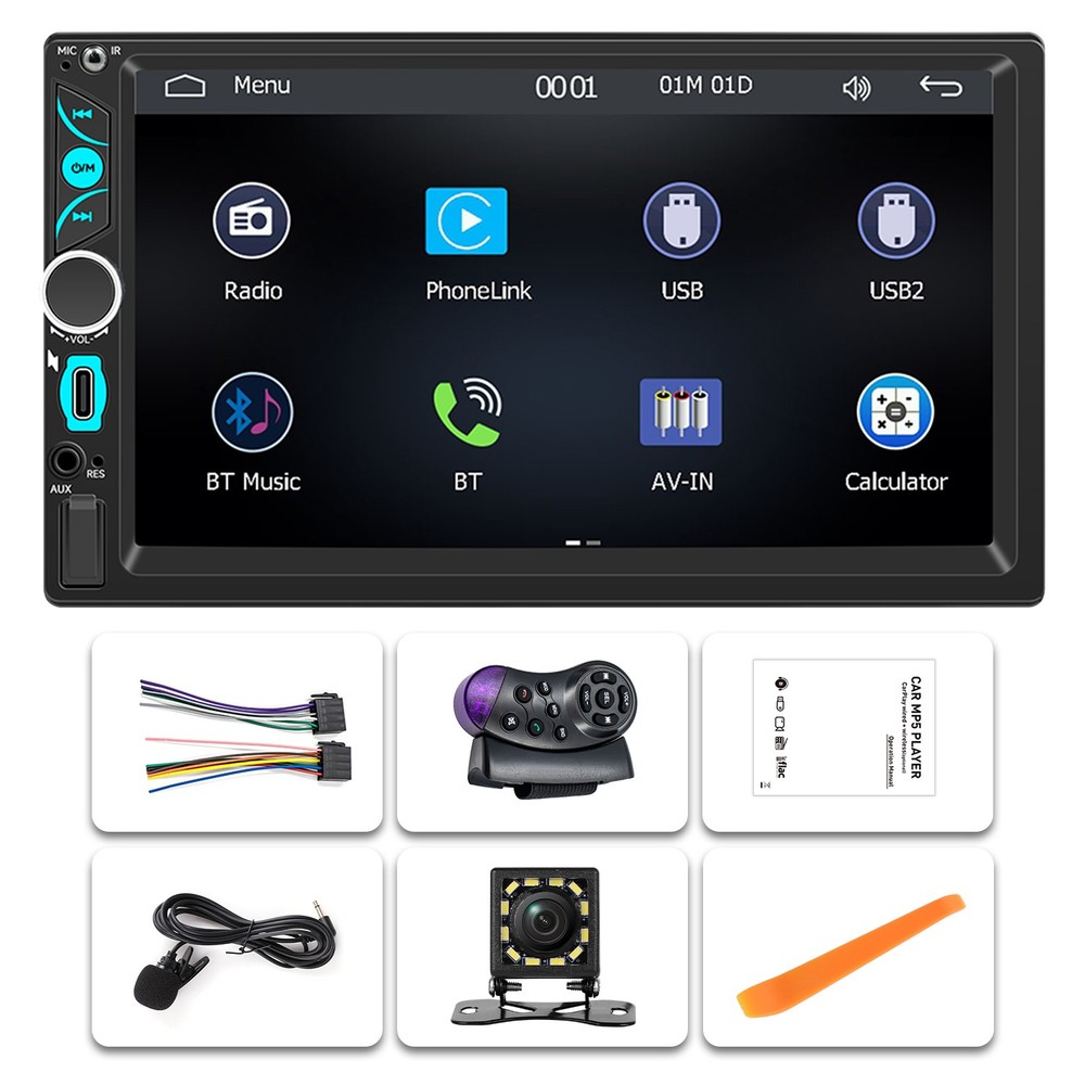 2DIN Double 7” Touchscreen Car Stereo with Bluetooth, GPS& Apple/Android CarPlay