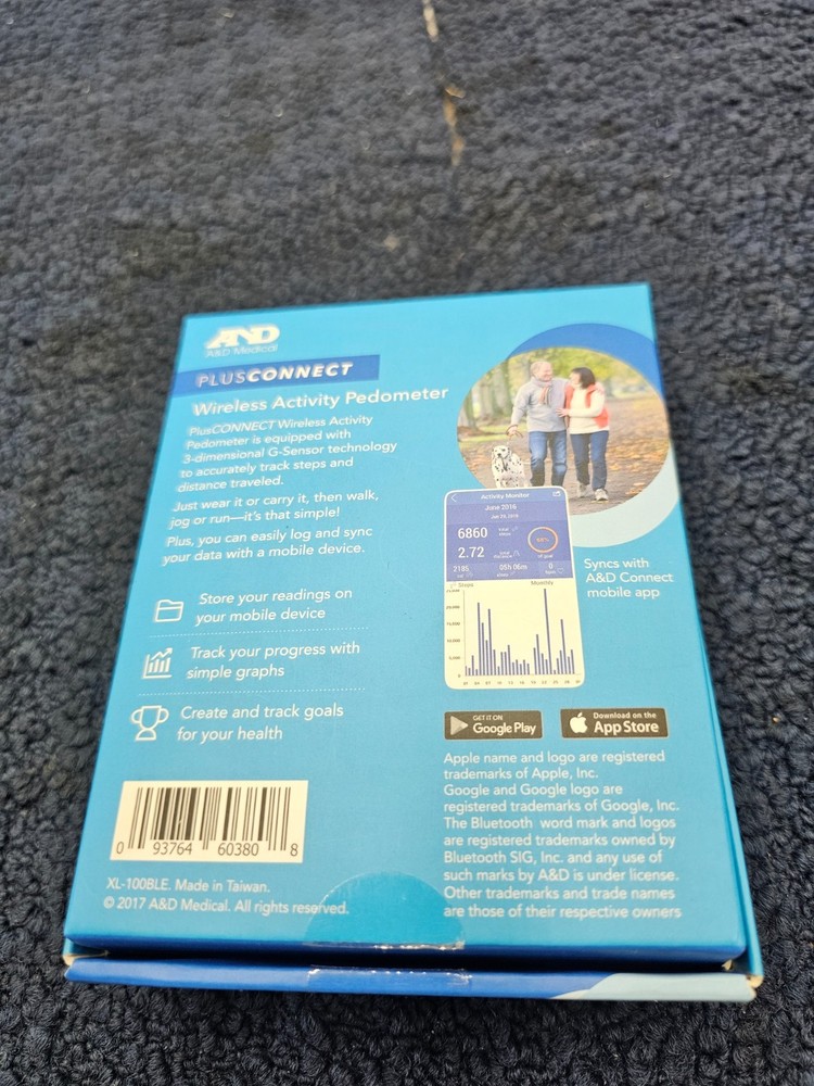 (QTY 2) A&D Wireless Activity Pedometer PlusConnect Accurate Accelerometer Black