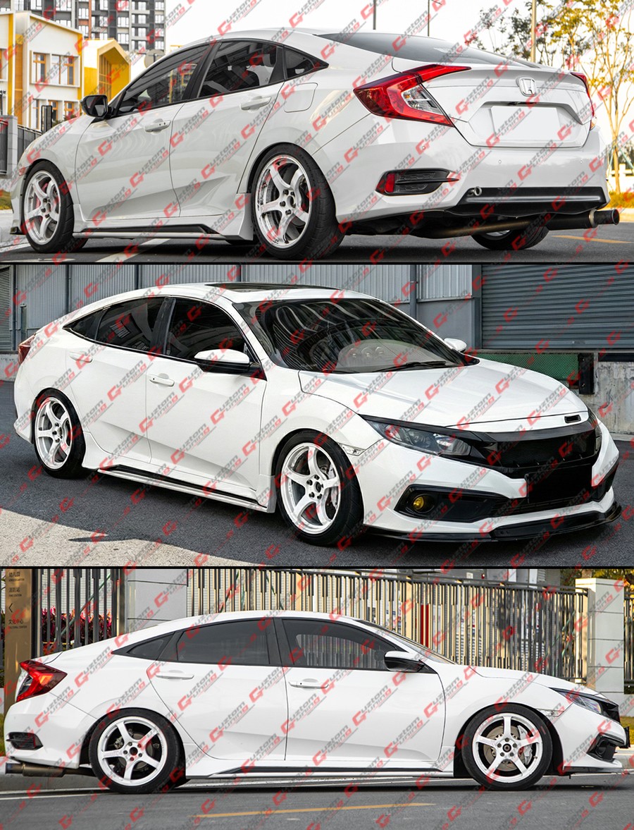 For 2016-2021 Honda Civic Sedan Hatchback FC FK4 CTM White Side Skirt Extension