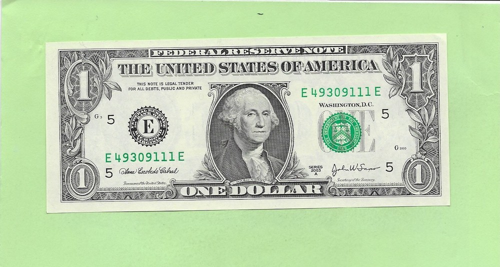 2003A ..UNCIRC $1  E 4930 9111 E  .... 2003A $1  E-E       NICE NOTE        FRN