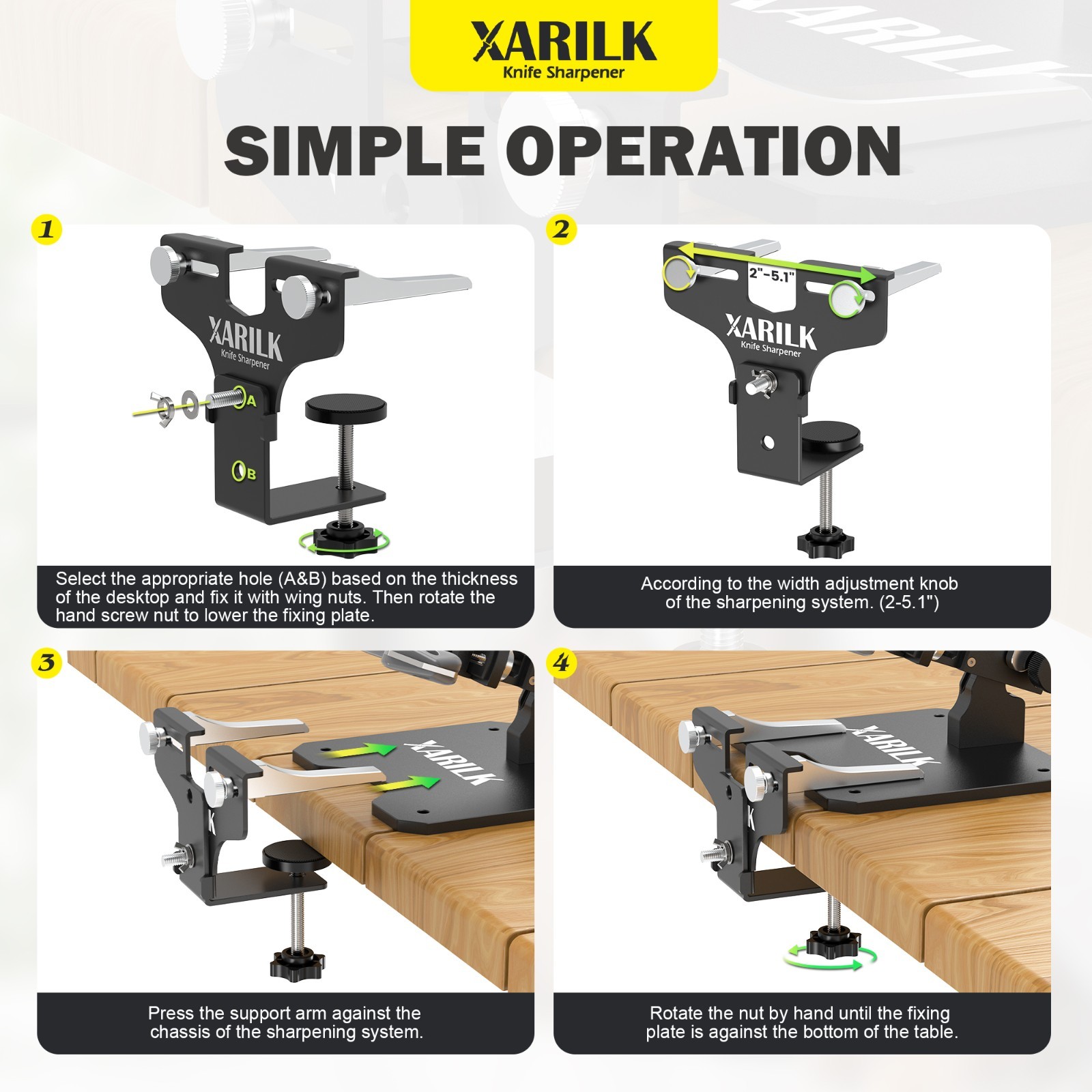 XARILK Upgraded Aluminum Knife Sharpener Securing Clip, Adjustable Width 2-5.1"