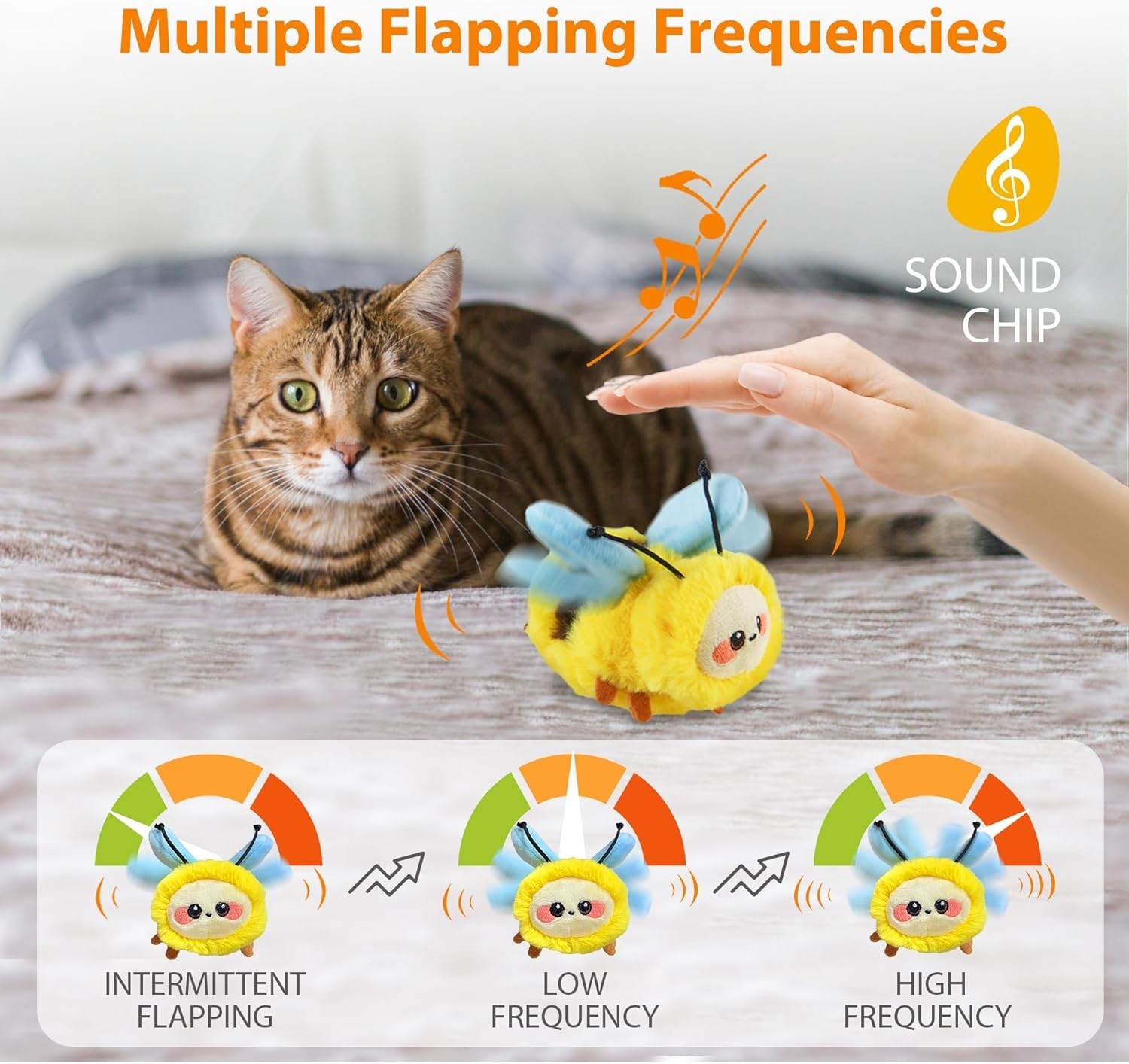Cat Toy, Motion Activated, Flapping and Chirping Cat Toy with Catnip (Moving Bee