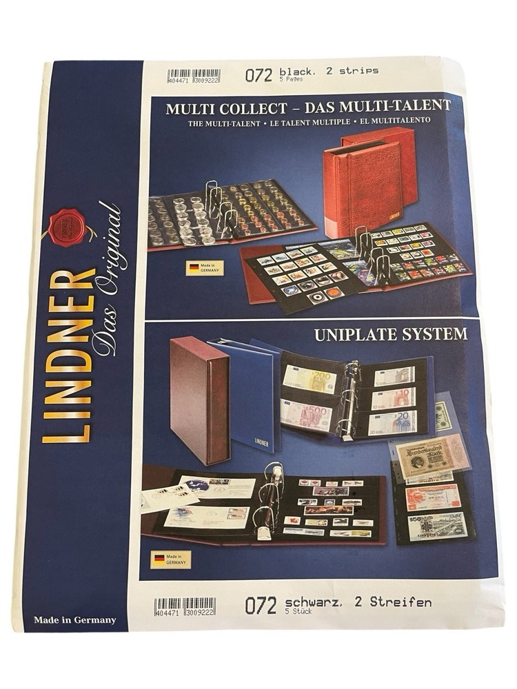 4 Sealed Packs - Lindner Uniplate 072 Black 2-Strip Pages - Made in Germany