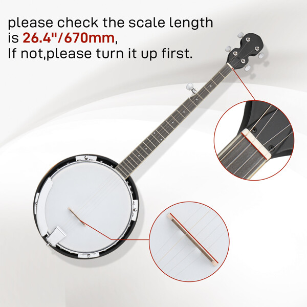 Full Size 5 String Right Handed Banjos Set with Closed Solid Sapele Back White
