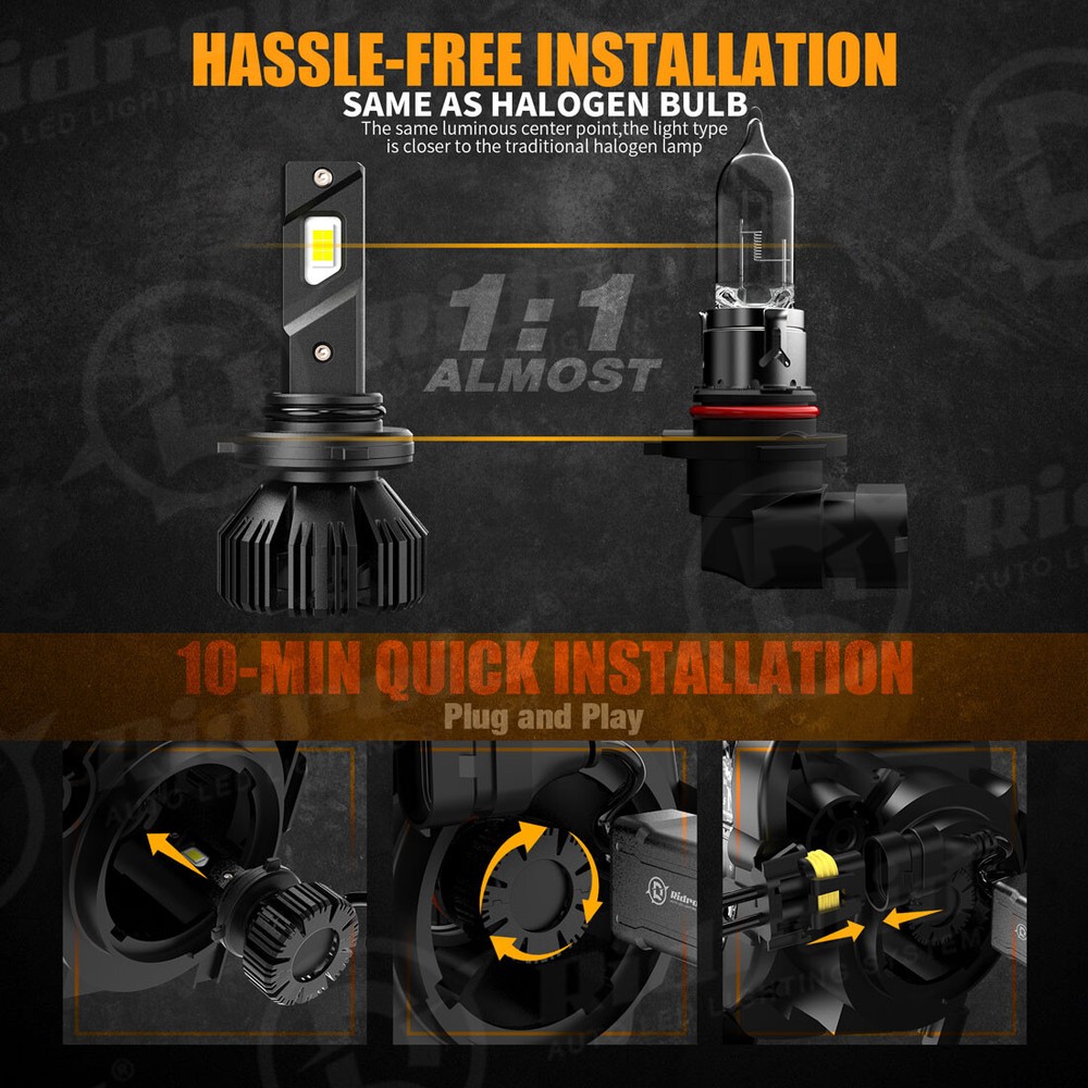 RIDROID 9006 LED Headlight Bulb Conversion Kit Low Beam White Super Bright 6500K