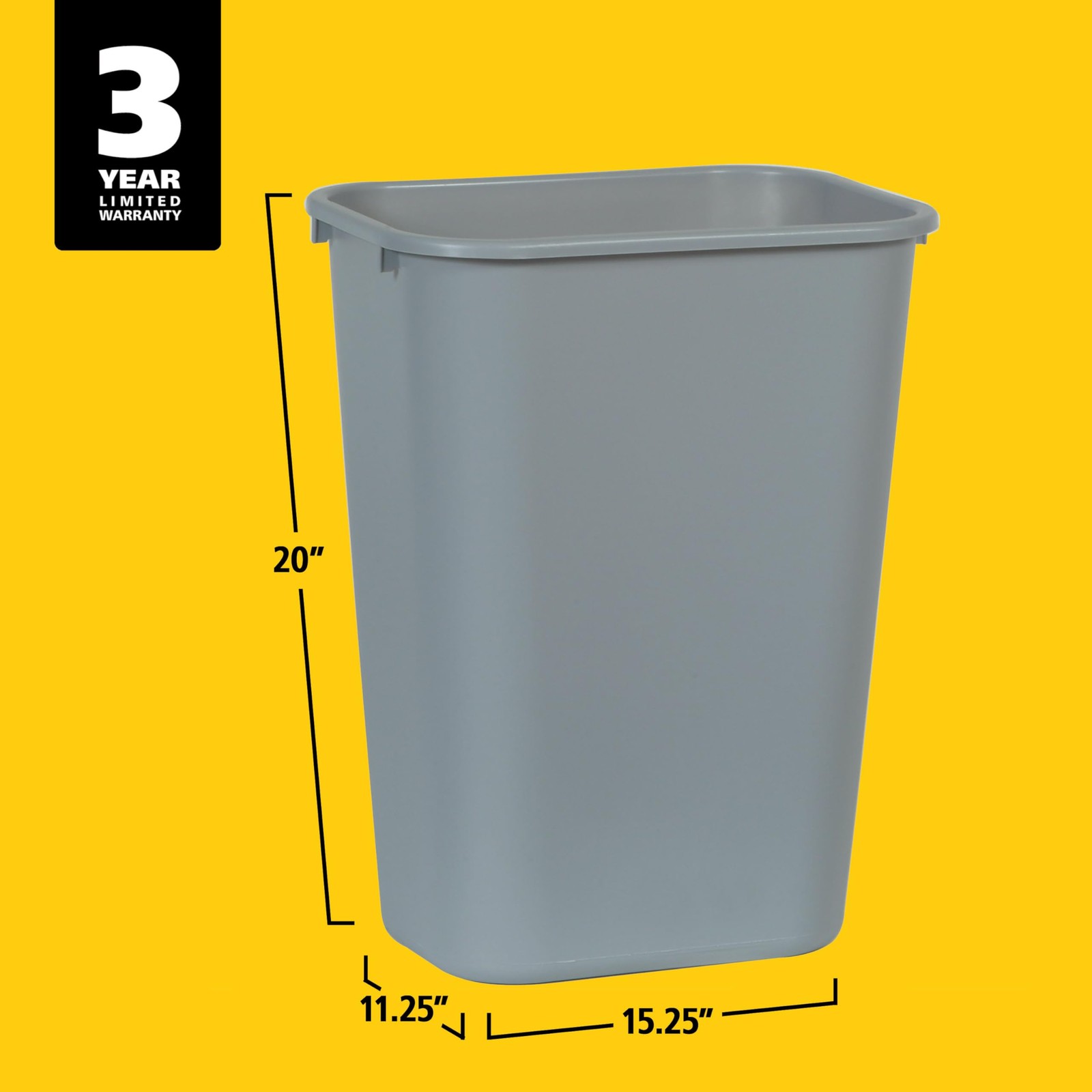 Deskside Wastebasket/Trash Can, 10.25-Gallon/41-Quart, Gray, Plastic, Garbage...