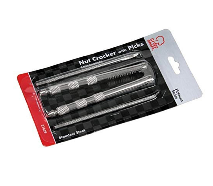 Nutcracker Tool 6.75 Inch Stainless Steel with Picks Heavy Duty Nut Cracker Set