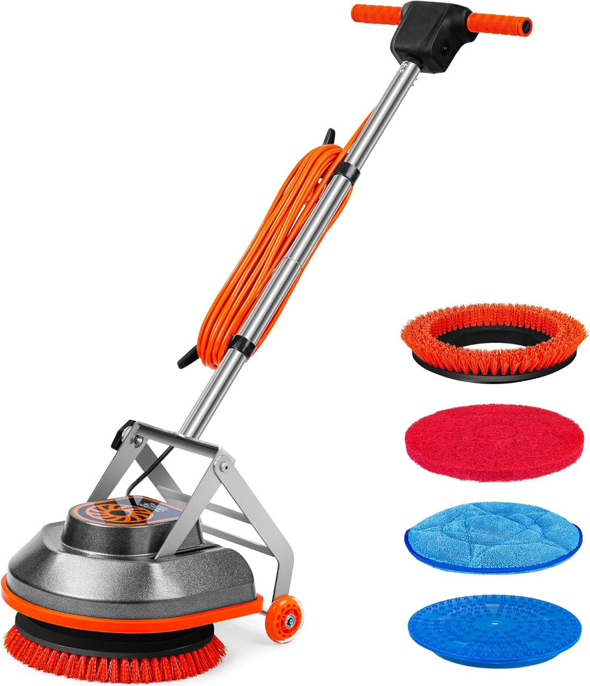 15" Floor Buffer Machine, Commercial Floor Scrubber Machine with Brushes and Pad