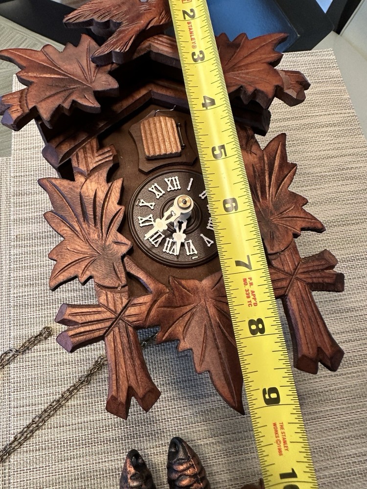 Vintage West Germany Black Forest Cuckoo Clock Birds Leafs 2 Weights - Untested