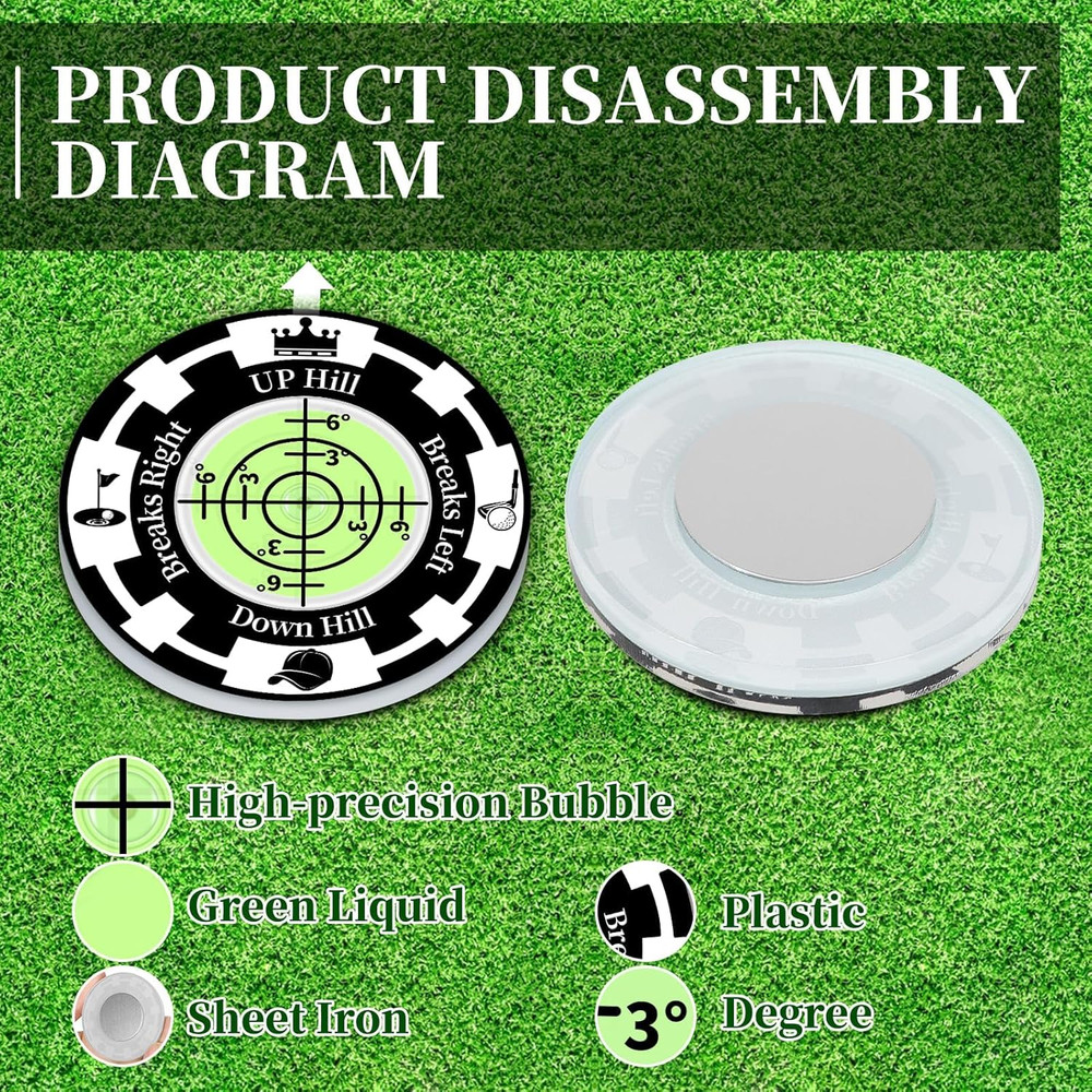 Golf Green Reader, 2 Pack Golf Ball Marker Hat Clip with High Precision Horizont