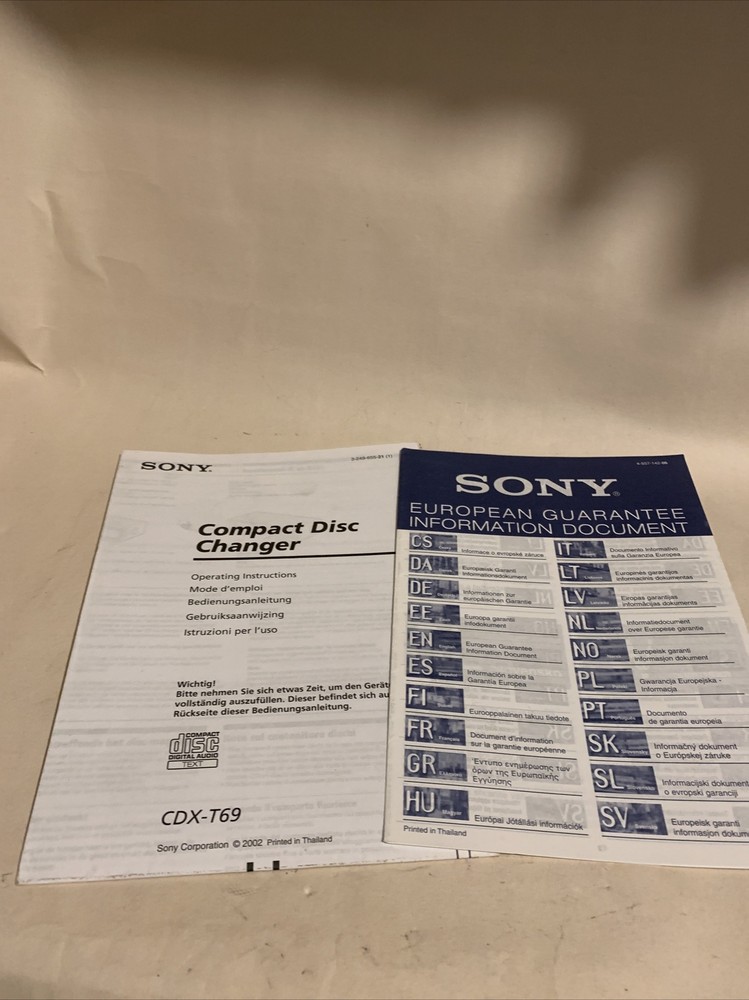 Sony Compact Disc Changer Operating instructions CDX-T69 Original (2002)