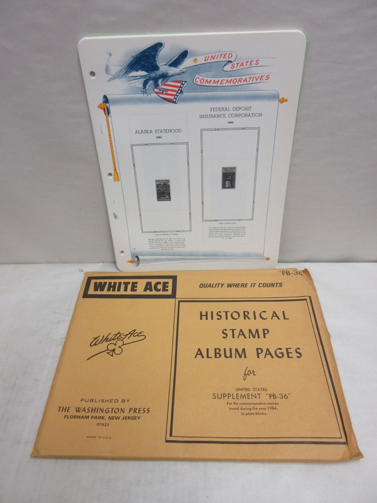 White Ace Stamp Album Pages PB-36 Supplement for Commemorative Plate Blocks 1984