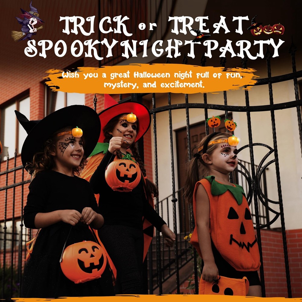 EverBrite 2Pack Halloween Pumpkin Headlamp 2 Modes LED Head Lamp Adjustable Band