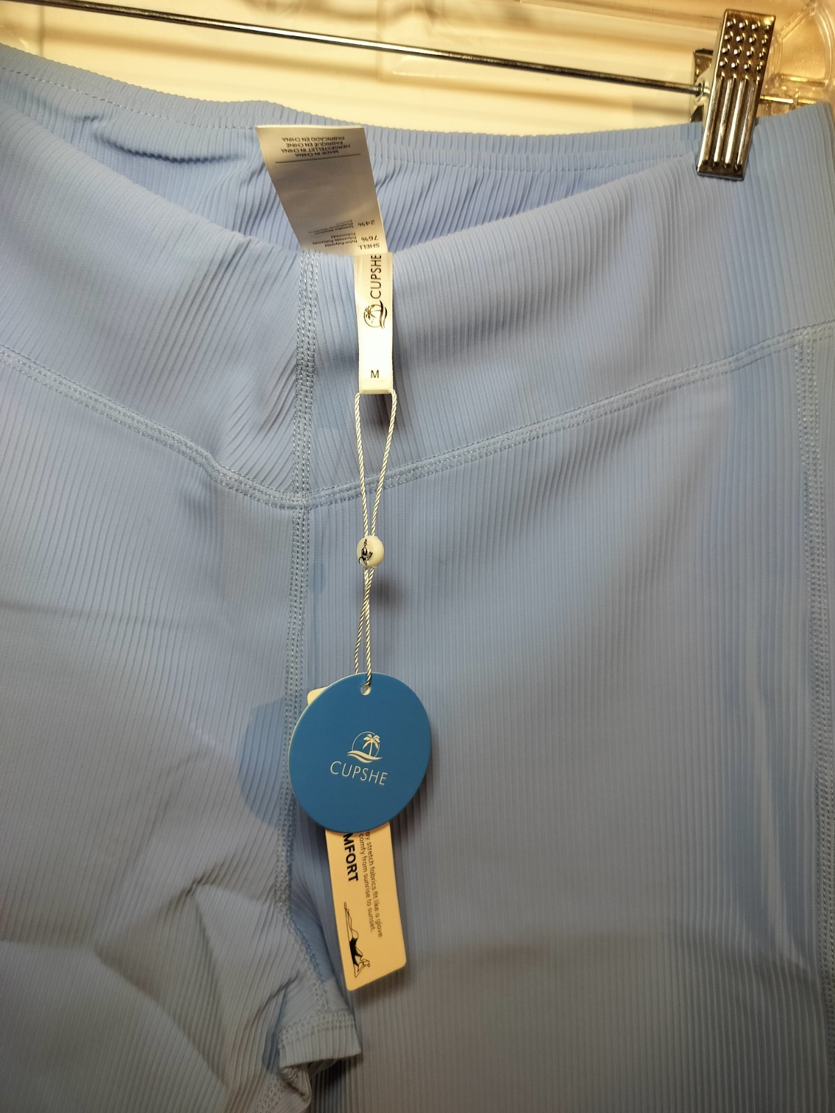 Cupshe Ribbed Biker Shorts Sky Blue High Waist Athletic Stretch Women M NWT