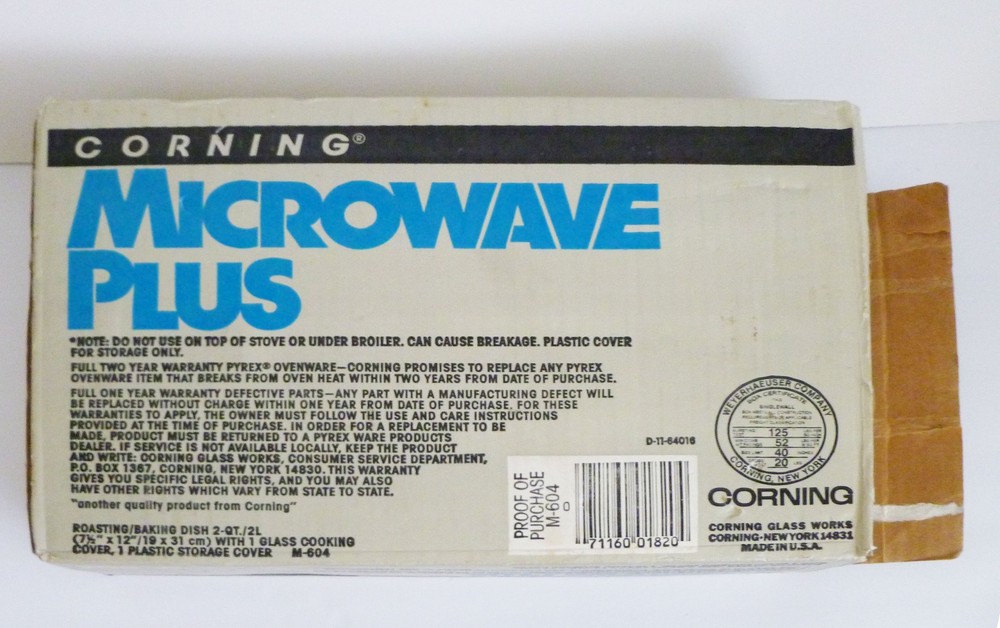 VTG Corning Microwave Plus Roasting/Baking Dish 2 Qt. NIB Rectangular 1985 M-604