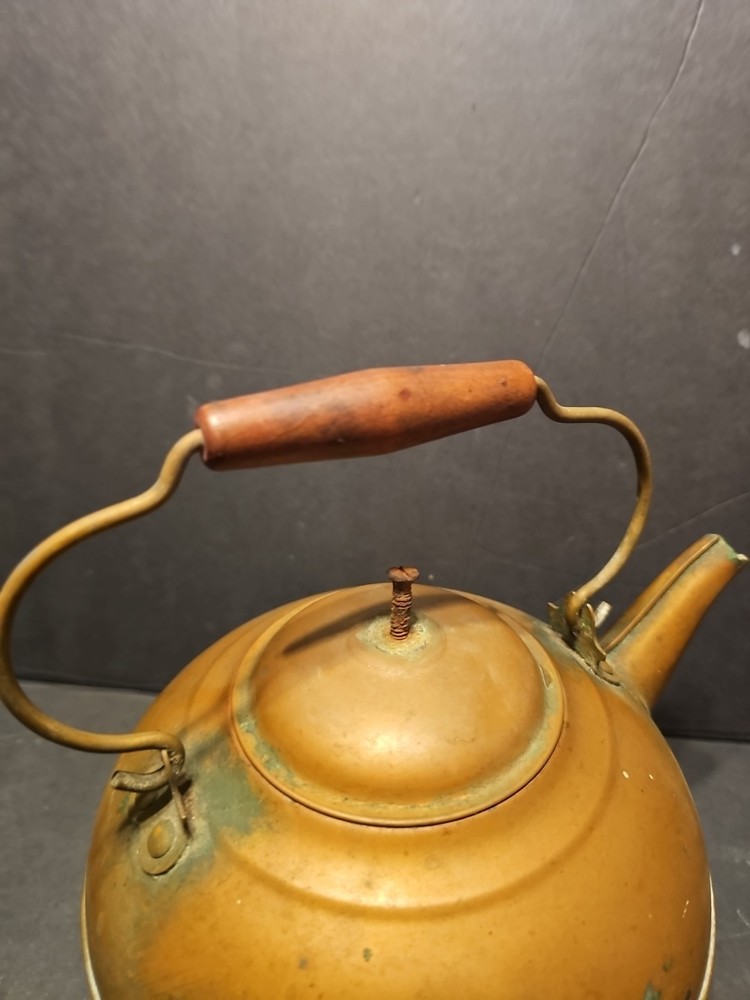 Vintage Copper Tea Kettle Wood Handle