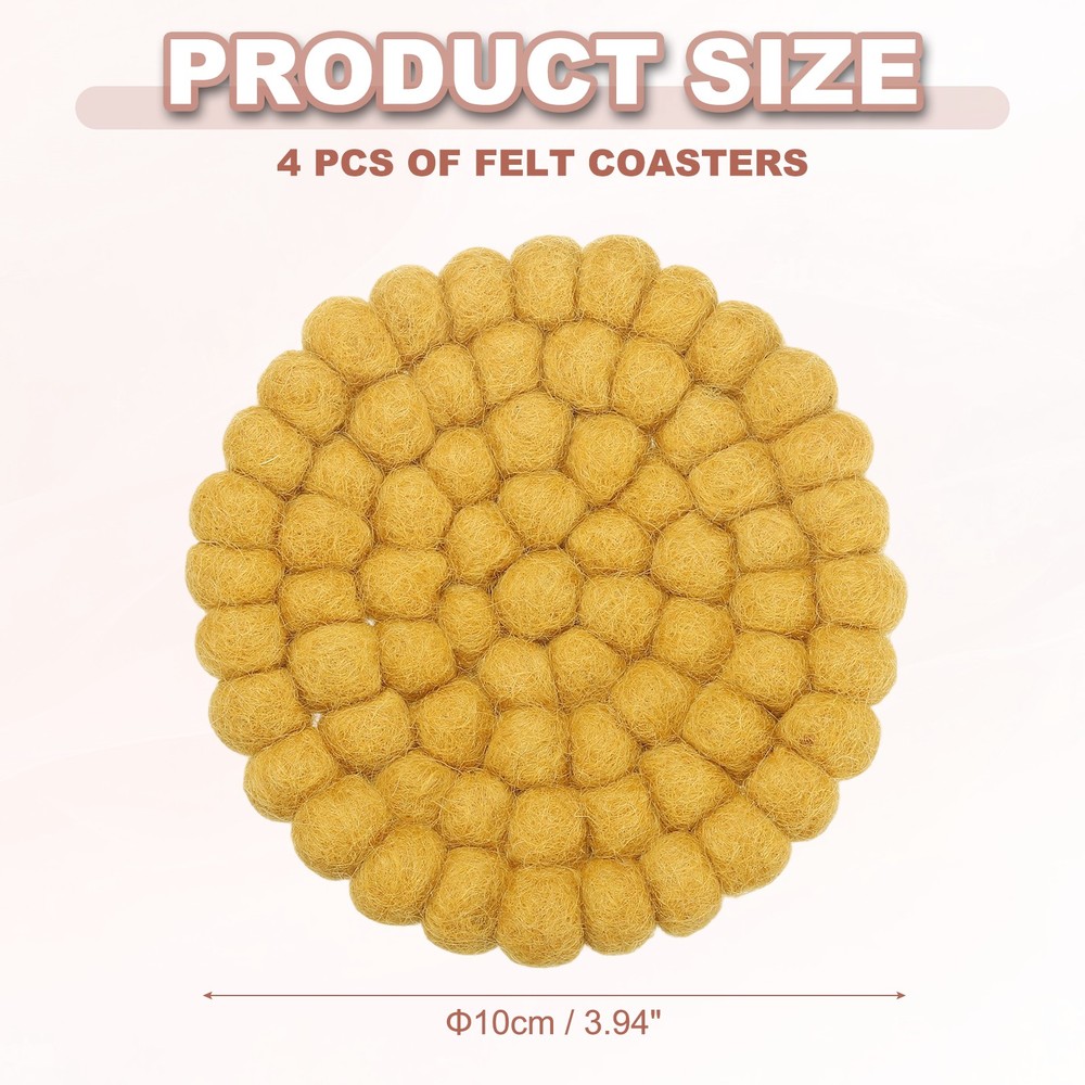 4 Round Felt Coasters, Yellow