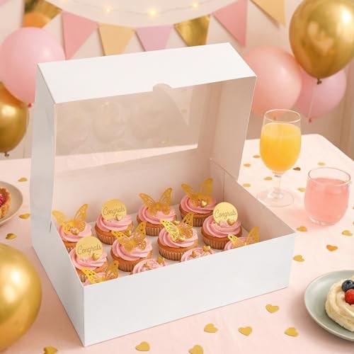 12 Count Cupcake Boxes, 6PCS Cupcake Container with Window Boxes White-1