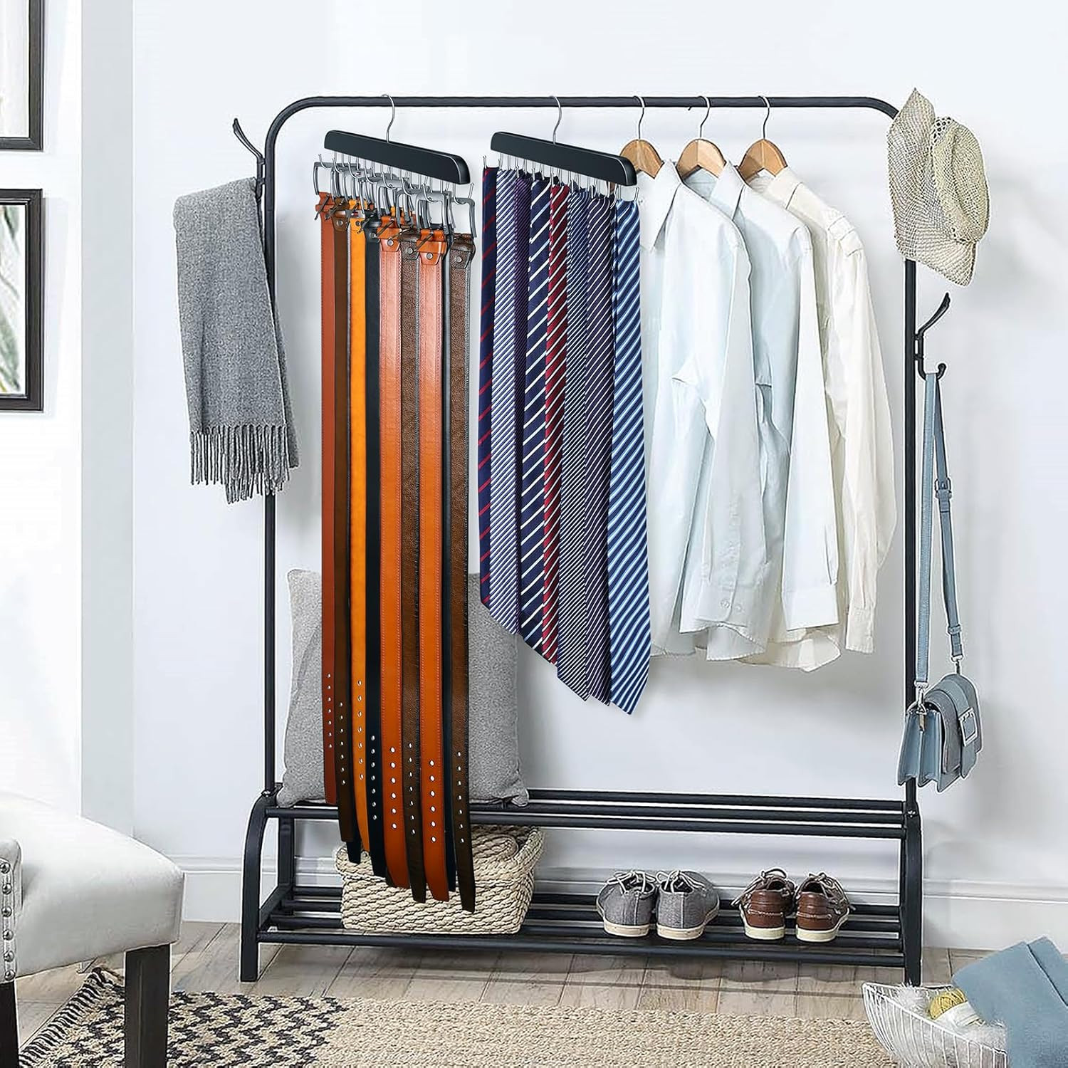 Belt Hanger for Closet Max 42 Belts, Sturdy Wood Rack 1 Pack, Black