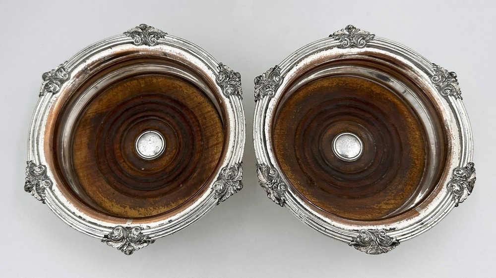 PAIR BOTTLE COASTERS OLD SHEFFIELD PLATE WILLIAM IV c1830