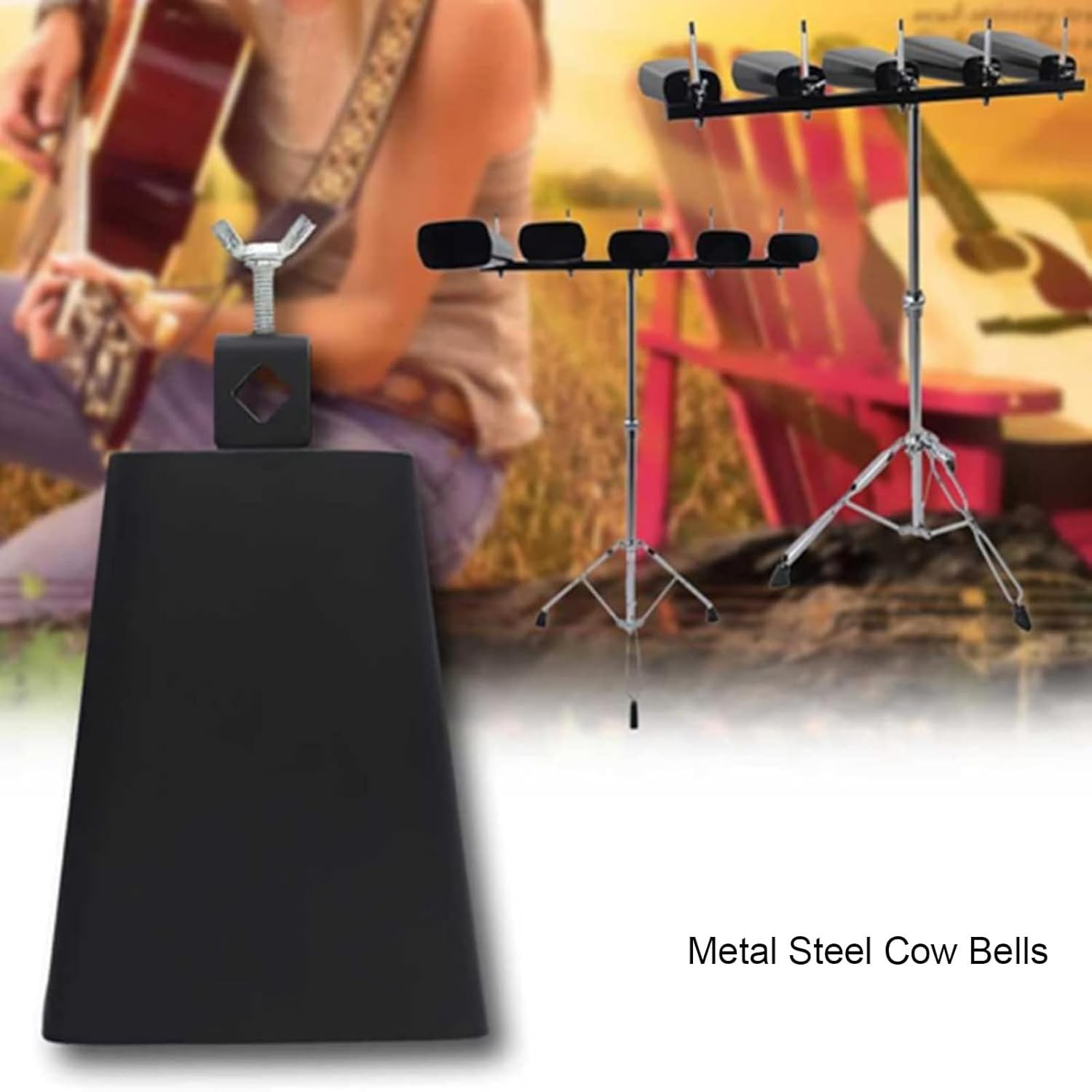 Metal Iron Cowbell 8 inch Steel Large Noise Maker Hand Percussion Instrument wit