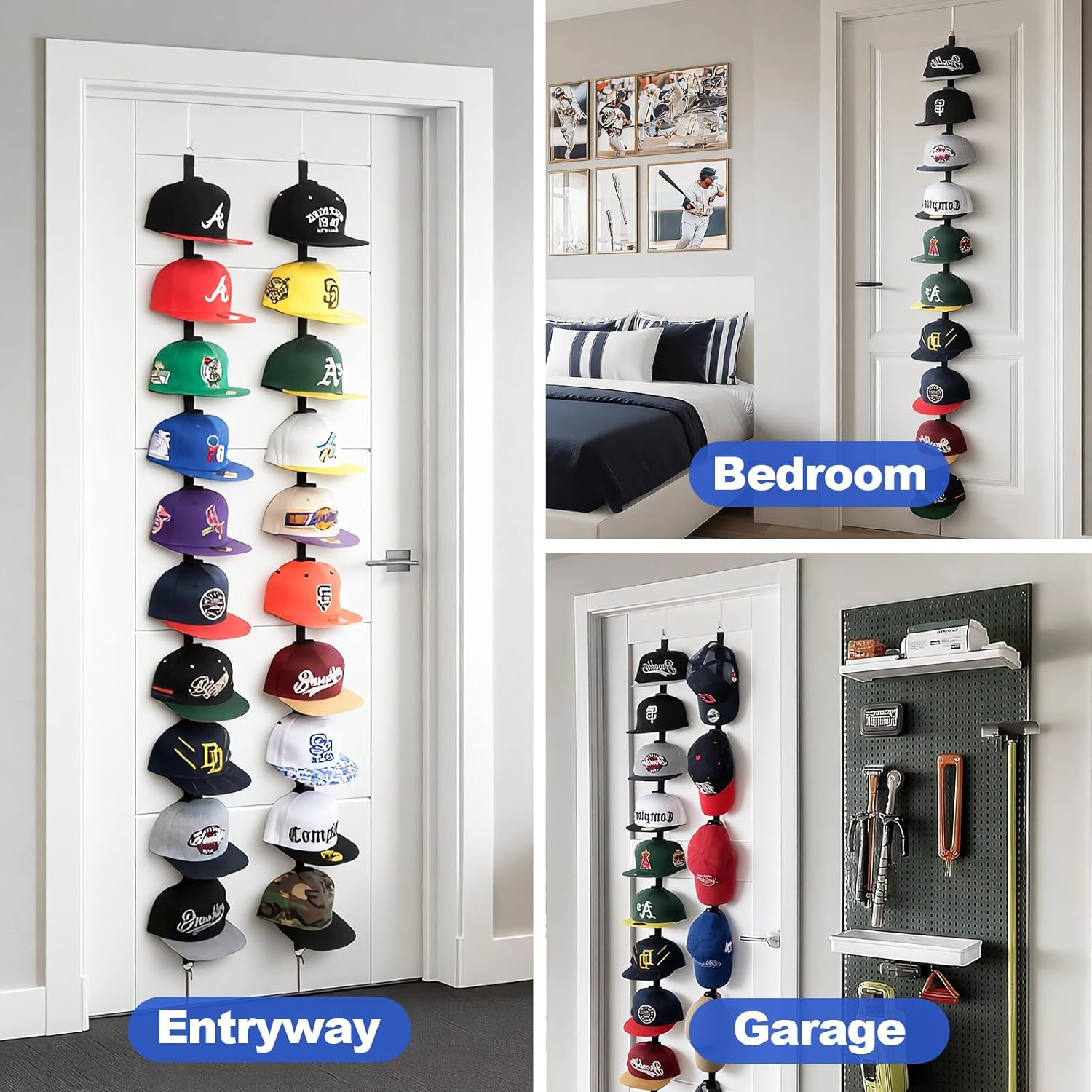 Hat Rack for Door - Two-Way Hanging Caps with Display Hooks and Hanger, Hat Orga