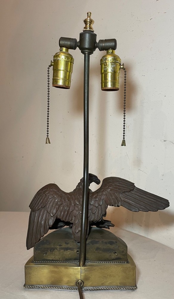 antique patinated solid bronze american bald eagle electric table lamp statue