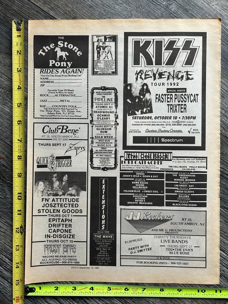 KISS Concert Ad Advert Revenge Tour Spectrum Philadelphia PA 1992 Vintage Kiss