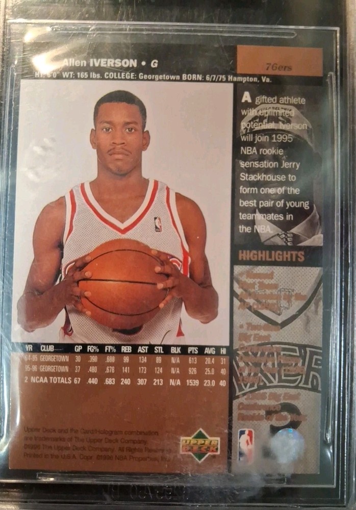 76ers Allen Iverson Authentic Signed 1996 Upper Deck #91