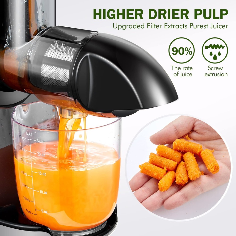 Cold Press Masticating Juicer Machine - 90% Yield Reverse System, Quiet Motor...