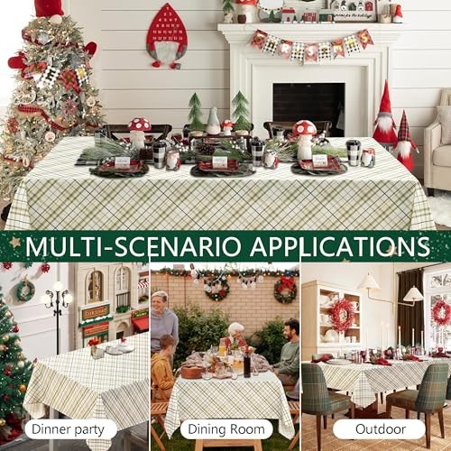 Printed New Checkered Tablecloth 84" x 60" (Rectangular) Sage Green and White