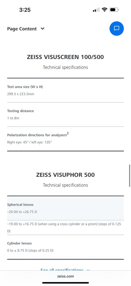 Zeiss VISUPHOR 500 and VISUSCREEN 100 Visual Acuity Chart