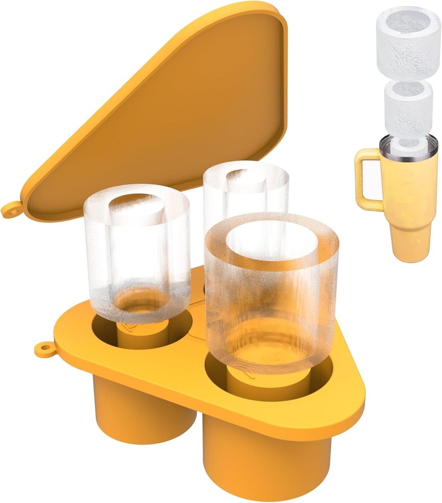 3 Hollow Silicone Ice Cube Maker With Lid Yellow