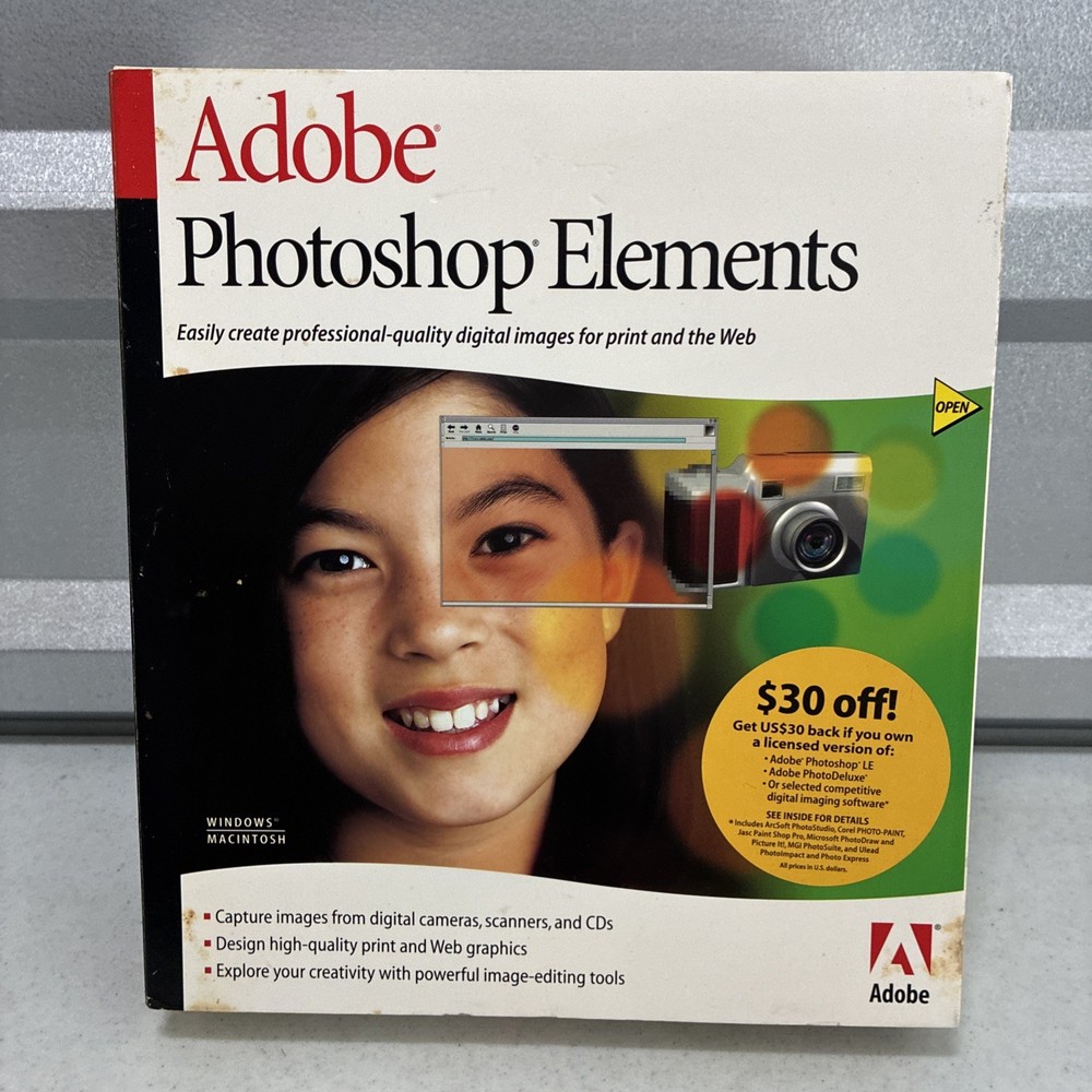 Original Adobe Photoshop Elements For Win & Mac User Guide And CD*NEW*