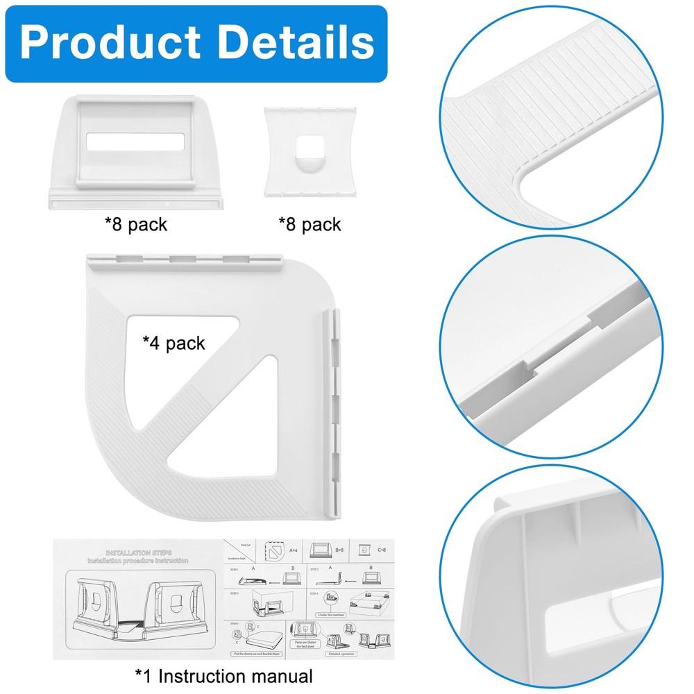 Bed Sheet Holders for Corners,Upgrade Secure Fitted Sheet Holders Keep Sheets...