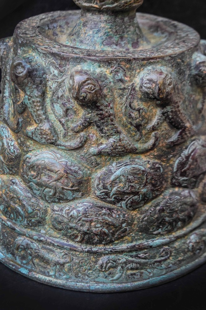 Islamic Mamluk Candlestick Base, Embossed and Engraved Bronze, Middle Eastern