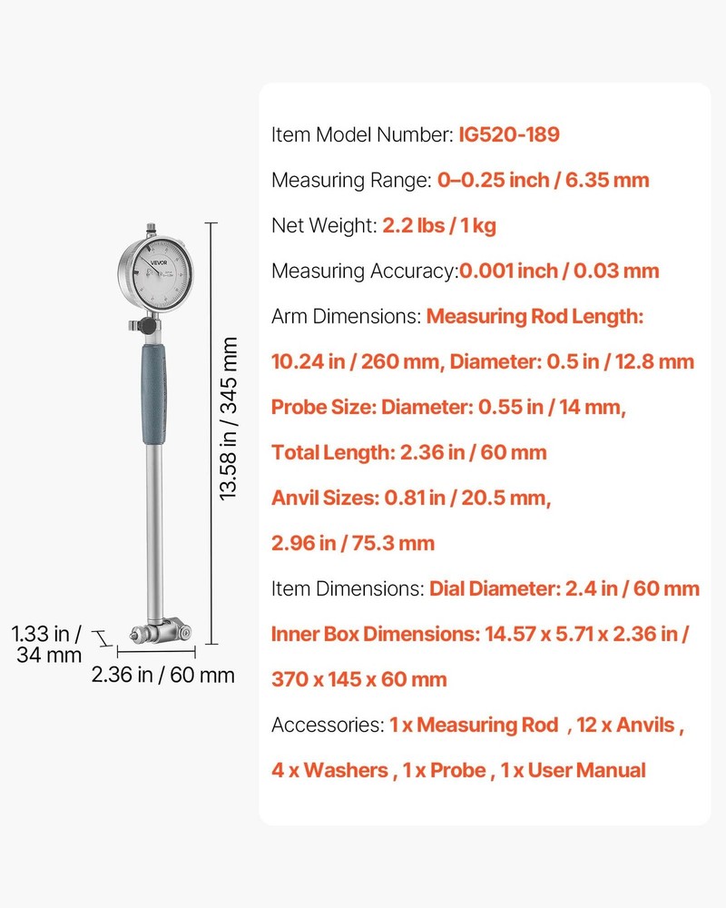 VEVOR Dial Test Indicator and Bore Gauge Measuring Tool Set, Indicator...