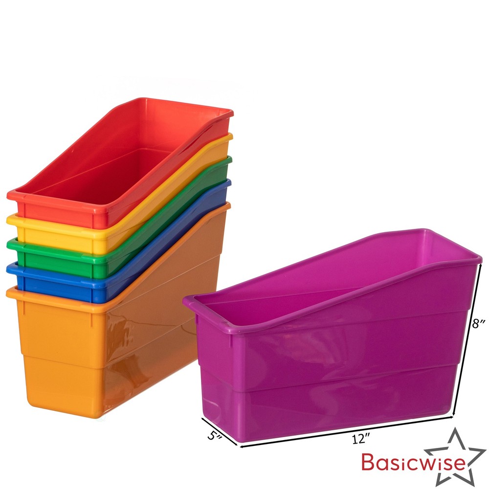 New Basicwise 6-pc Assorted Color Plastic Storage Bins Versatile Book Magazine