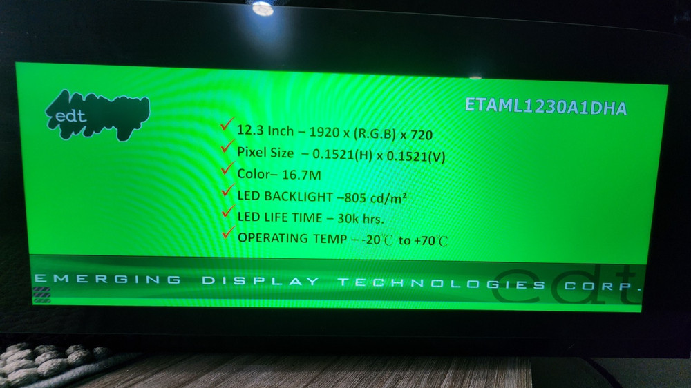 EDT Emerging Display Tech Corp Sample Display Solution 12.3 inch 1920x720