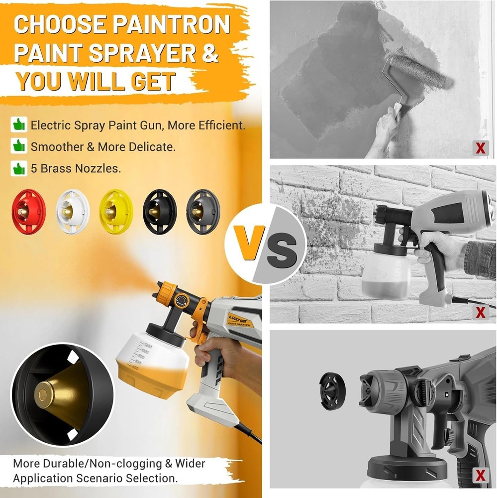 Versatile Handheld Paint Sprayer: 5 Brass Nozzles & 3 Patterns for All Projects