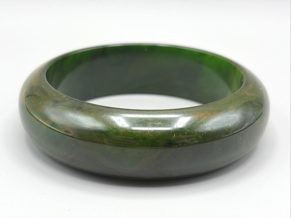 Vintage Green Marbled Bakelite Bangle Bracelet Tested