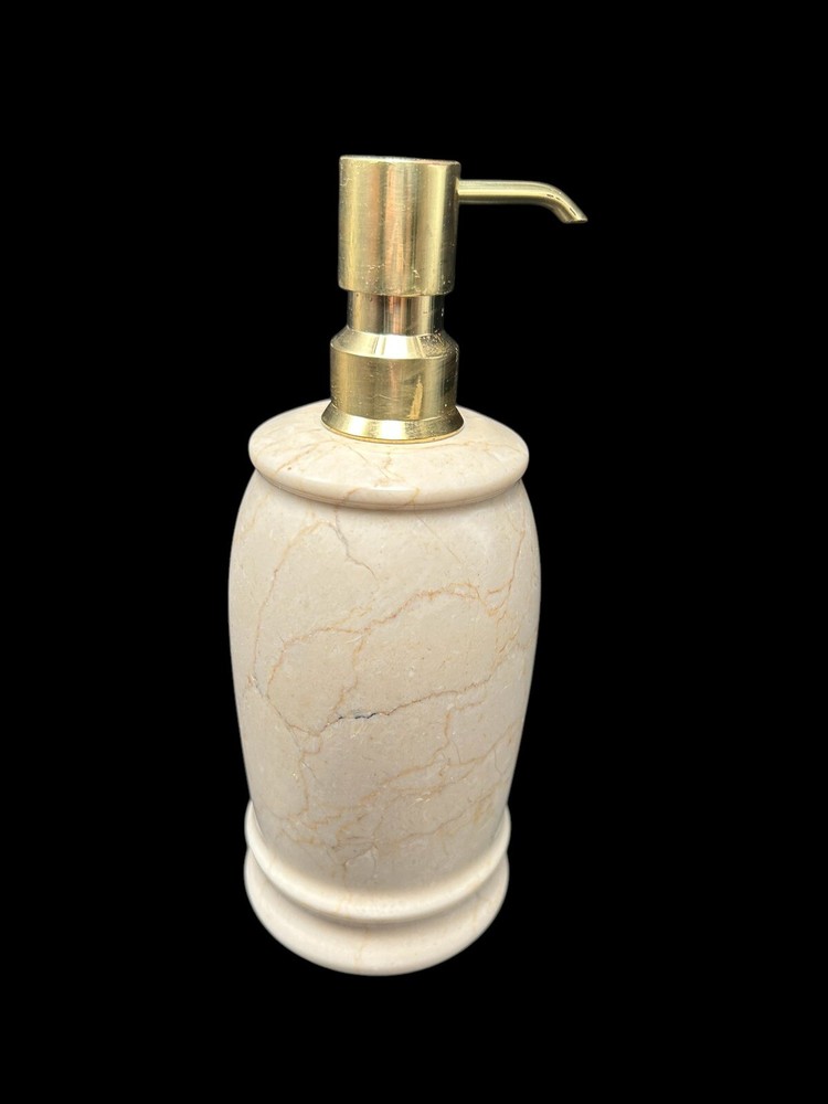 Frontgate Designer Solid Travertine Marble Toothbrush Holder & Lotion Dispenser