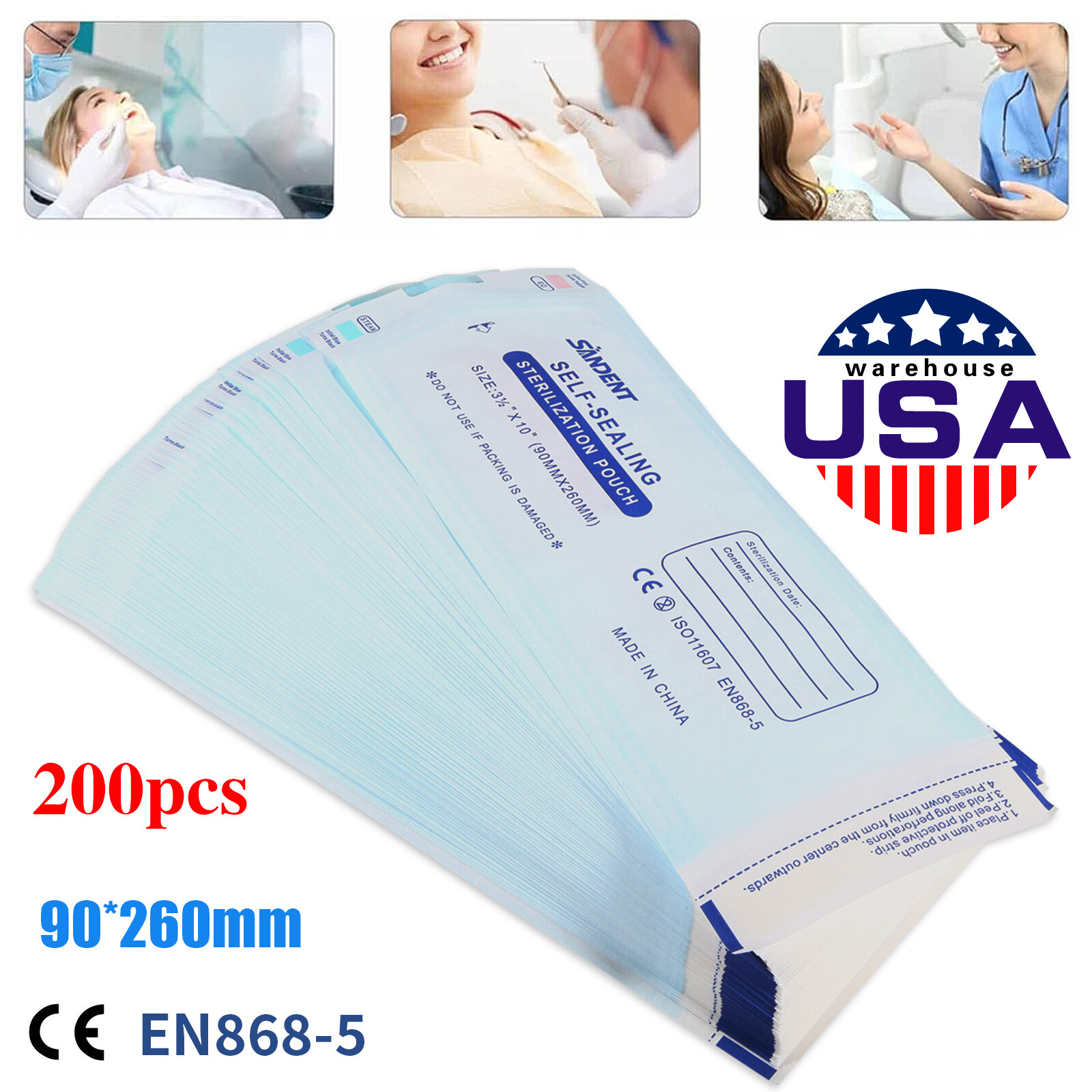 200pcs/1 Box Self Sterilization Pouches Autoclave Pouch Sterilizer Bags Dental