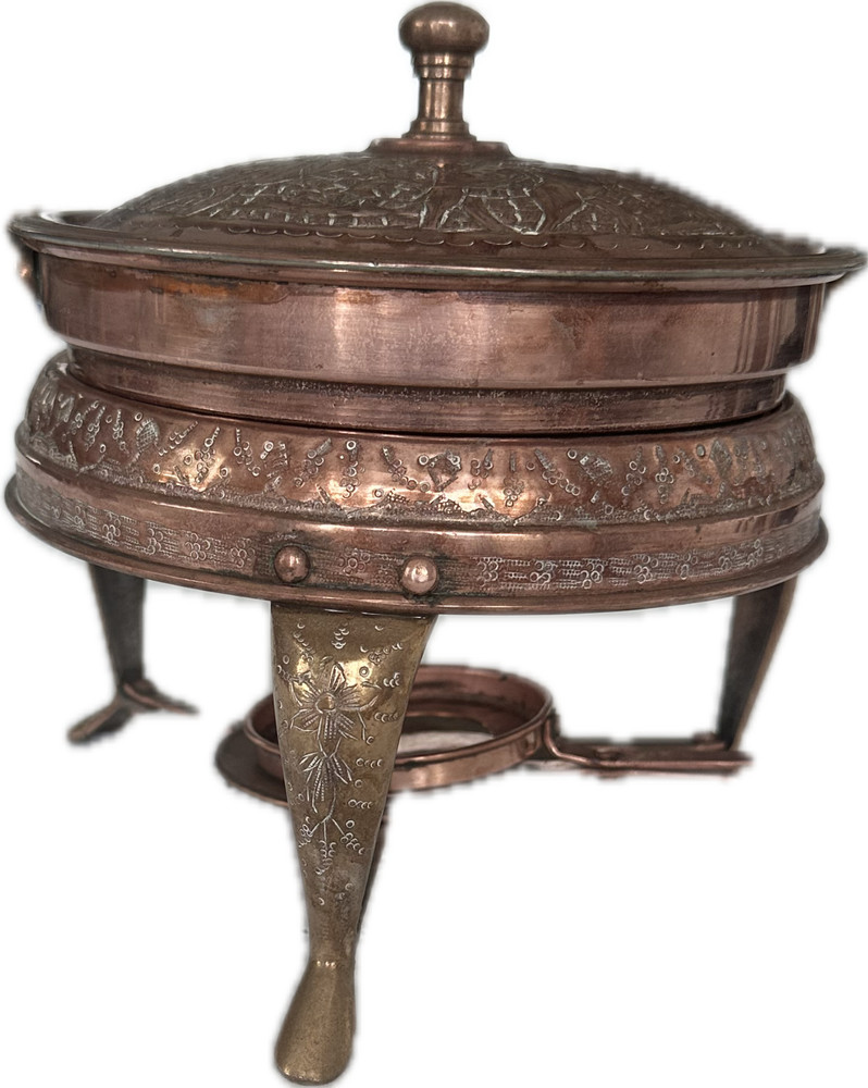Vintage Nader copper warming pan with burner (4 piece set)