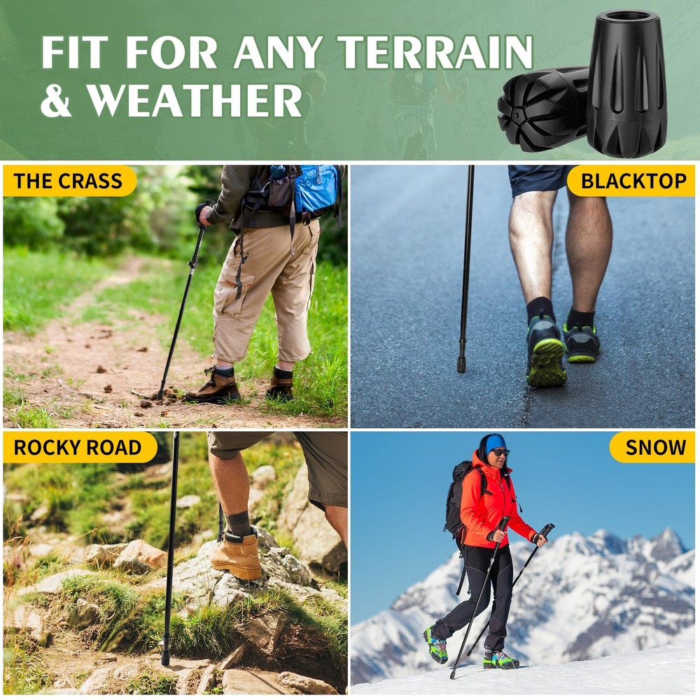 Durable Replacement Rubber Tips for Trekking Poles - Universal Black