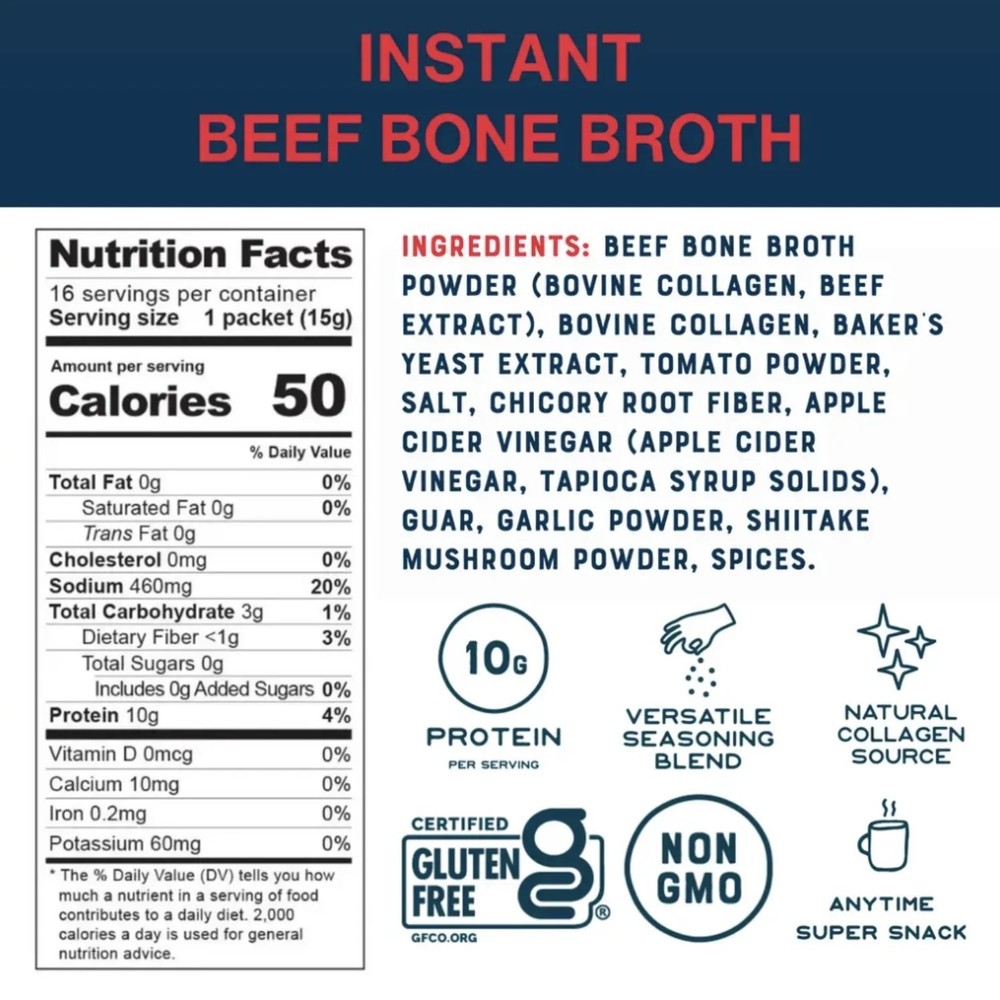 Bare Bones Instant Beef Bone Broth Sticks, 10G Protein, 4.23 oz, 8 Count.