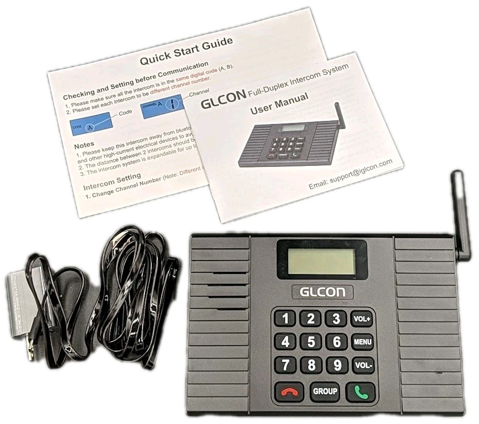 GLCON ZNNF60 Full-Duplex Wireless Intercom 9 Channels A/B Black Long-Range