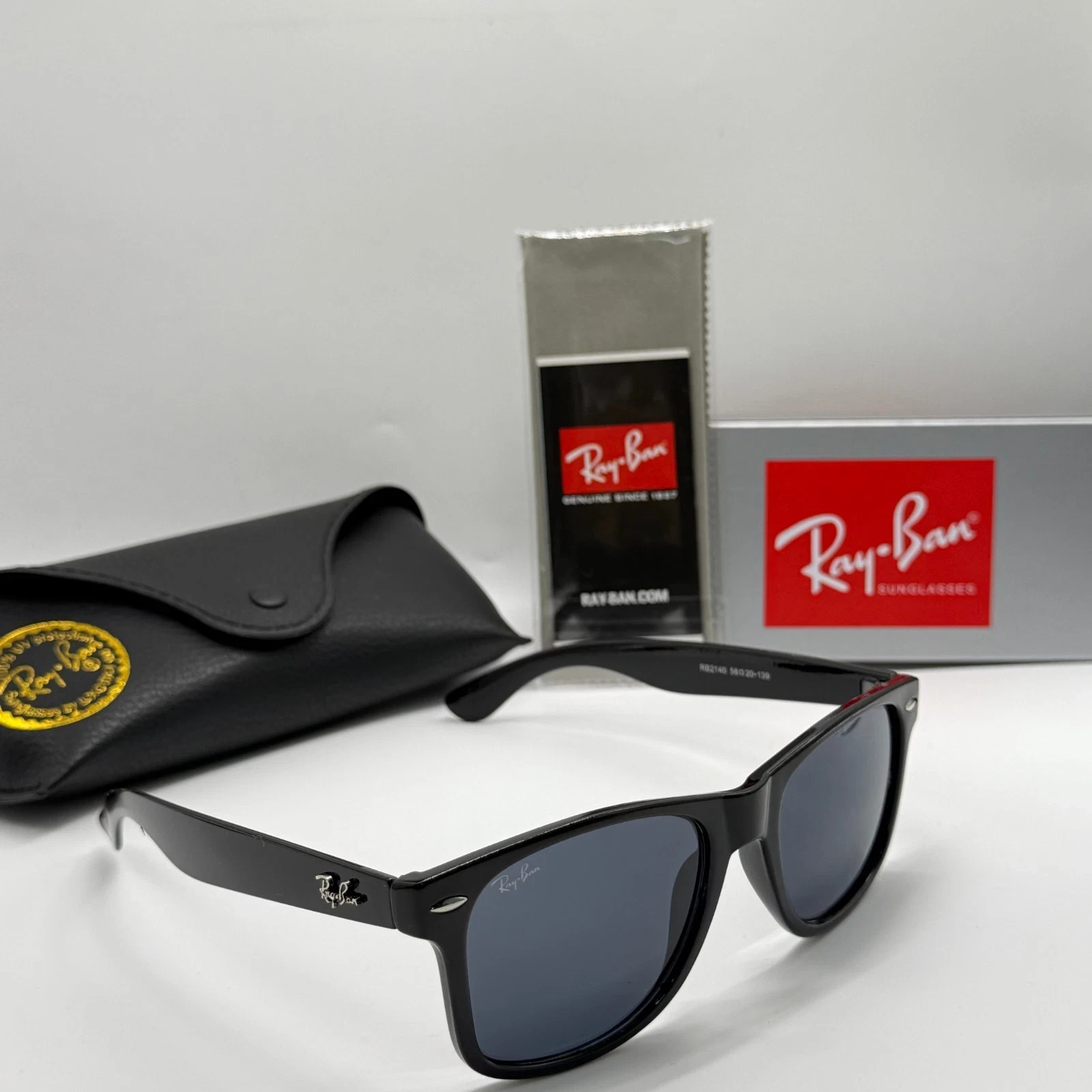 Ray-Ban 2140 Sunglasses Universal Fit Black Frame 56mm Dark Lenses UV Protection
