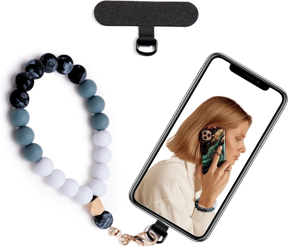 Silicone Beaded Phone Wrist Strap,phone bracelet strap with Tether Tab,Elasti...